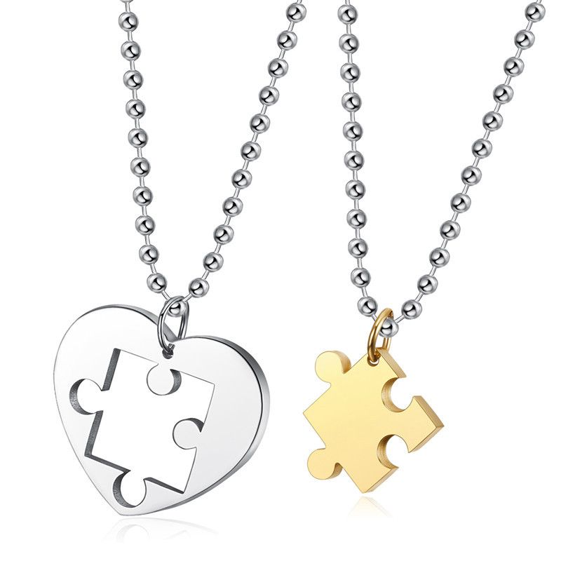 Fashion Classic Heart Puzzle Wholesale Stainless Steel Couple Necklace Pendant | Wholesale Jewelry Only 1