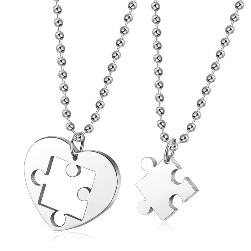 Fashion Classic Heart Puzzle Wholesale Stainless Steel Couple Necklace Pendant | Wholesale Jewelry Only 3