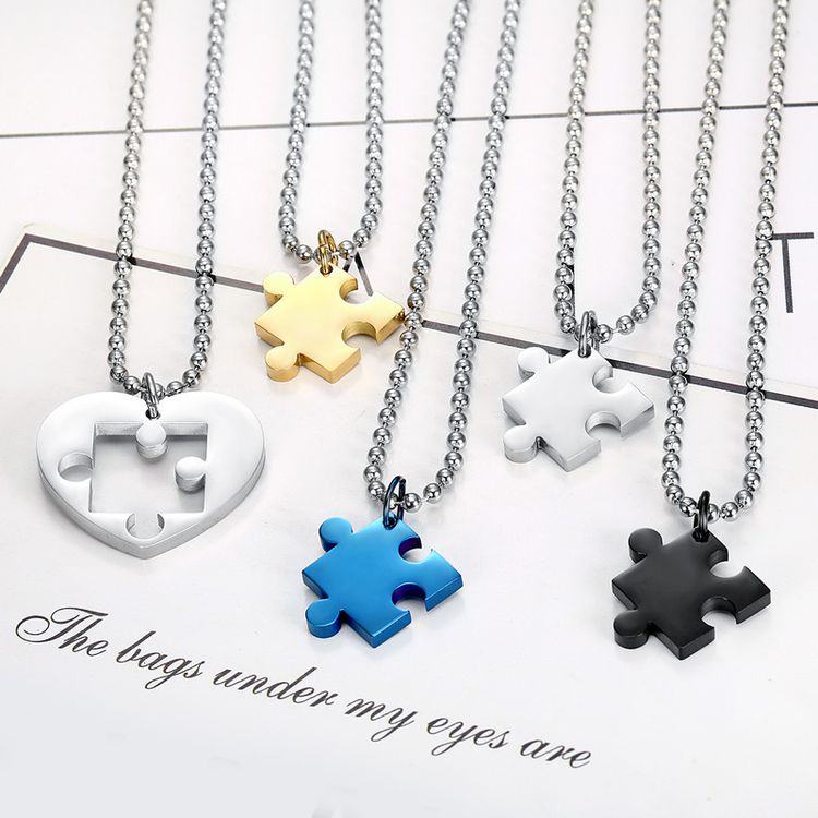 Fashion Classic Heart Puzzle Wholesale Stainless Steel Couple Necklace Pendant | Wholesale Jewelry Only 4