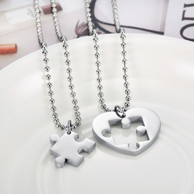 Fashion Classic Heart Puzzle Wholesale Stainless Steel Couple Necklace Pendant | Wholesale Jewelry Only 8