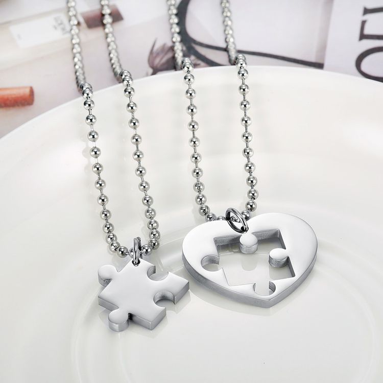 Fashion Classic Heart Puzzle Wholesale Stainless Steel Couple Necklace Pendant | Wholesale Jewelry Only 8