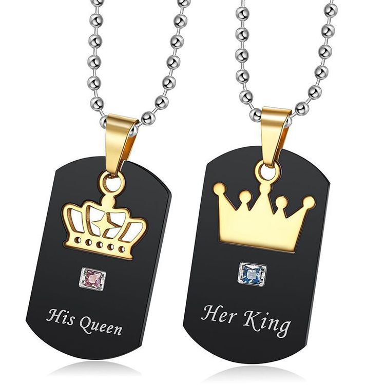 Wholesale Crown Stainless Steel Couple Necklace Her King His Queen Military Pendant 