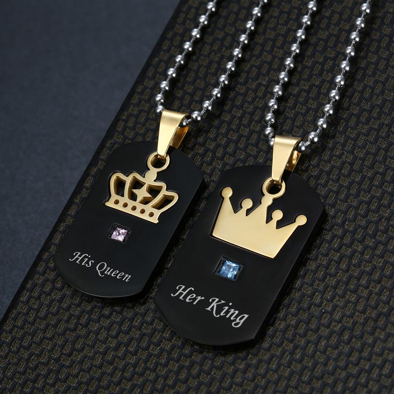 Wholesale Crown Stainless Steel Couple Necklace Her King His Queen Military Pendant  | Wholesale Jewelry Only 1