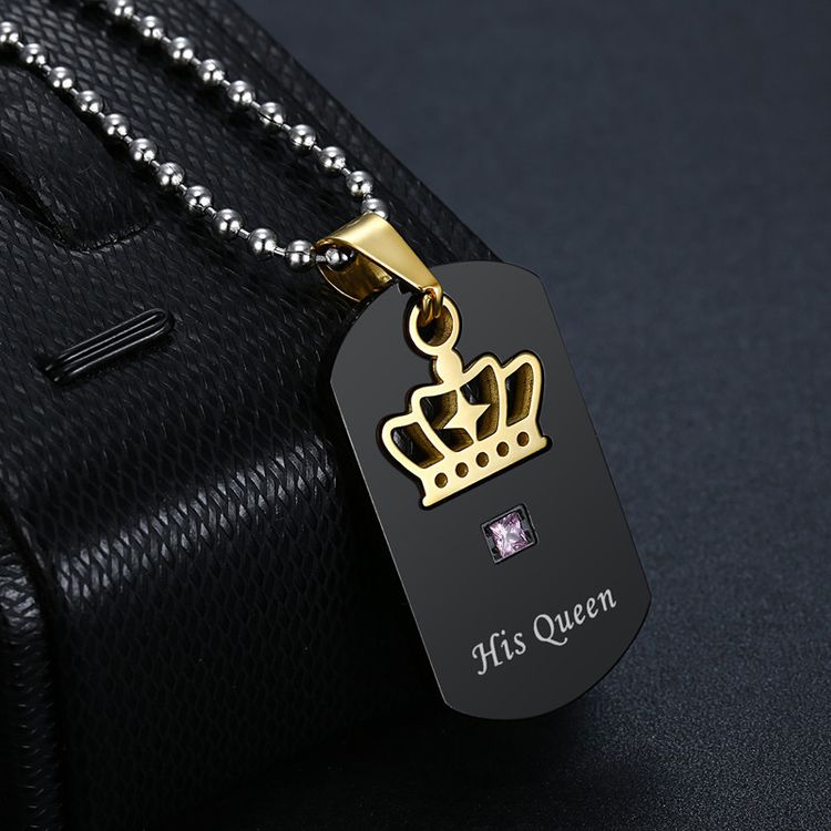 Wholesale Crown Stainless Steel Couple Necklace Her King His Queen Military Pendant  | Wholesale Jewelry Only 6