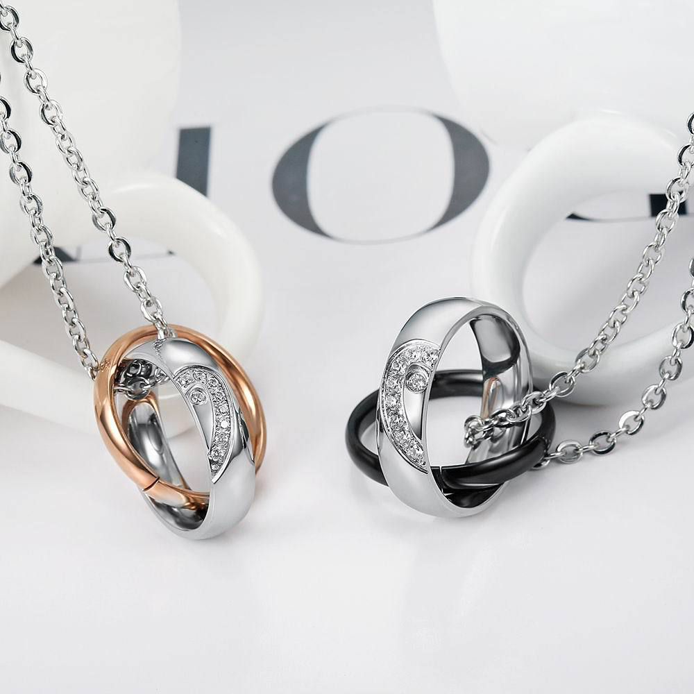 Fashion Heart Love CZ Jigsaw Titanium Couple Necklace | Wholesale Jewelry Only 1