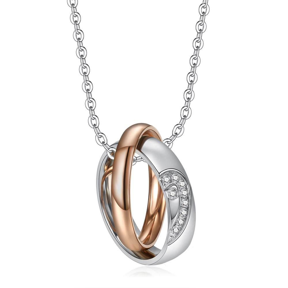 Fashion Heart Love CZ Jigsaw Titanium Couple Necklace | Wholesale Jewelry Only 3