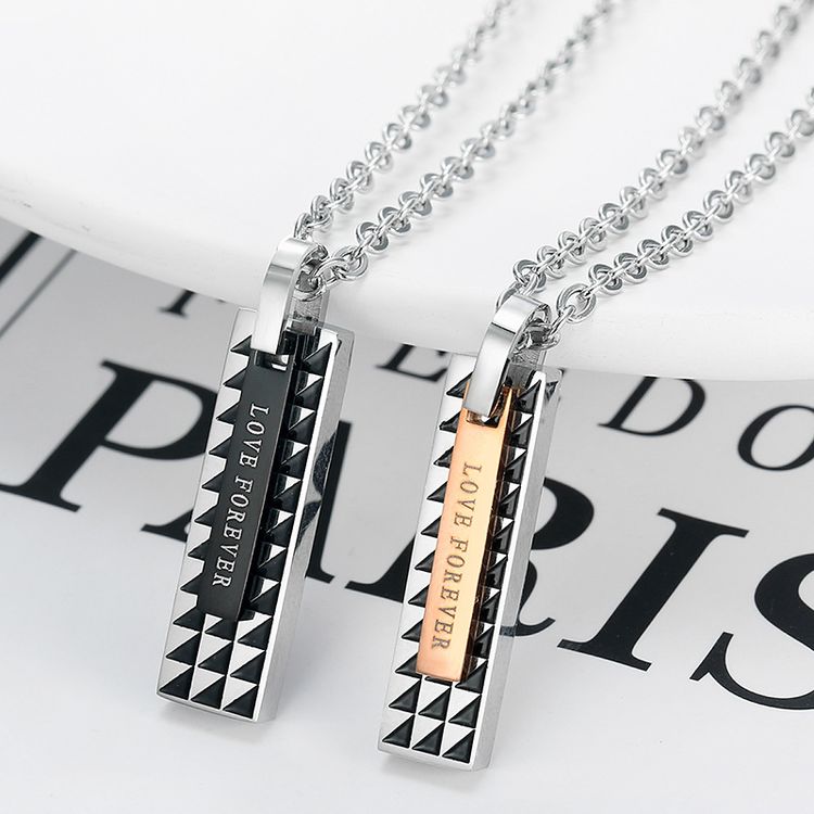 Sweet Style Wholesale Couple Rectangle Titanium Pendant Necklace Fine Hip Hop