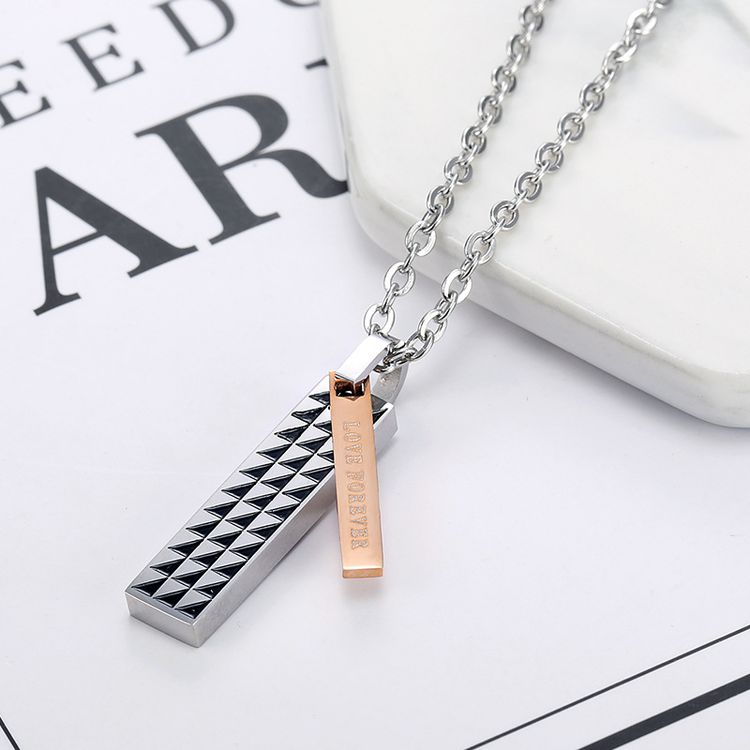 Sweet Style Wholesale Couple Rectangle Titanium Pendant Necklace Fine Hip Hop