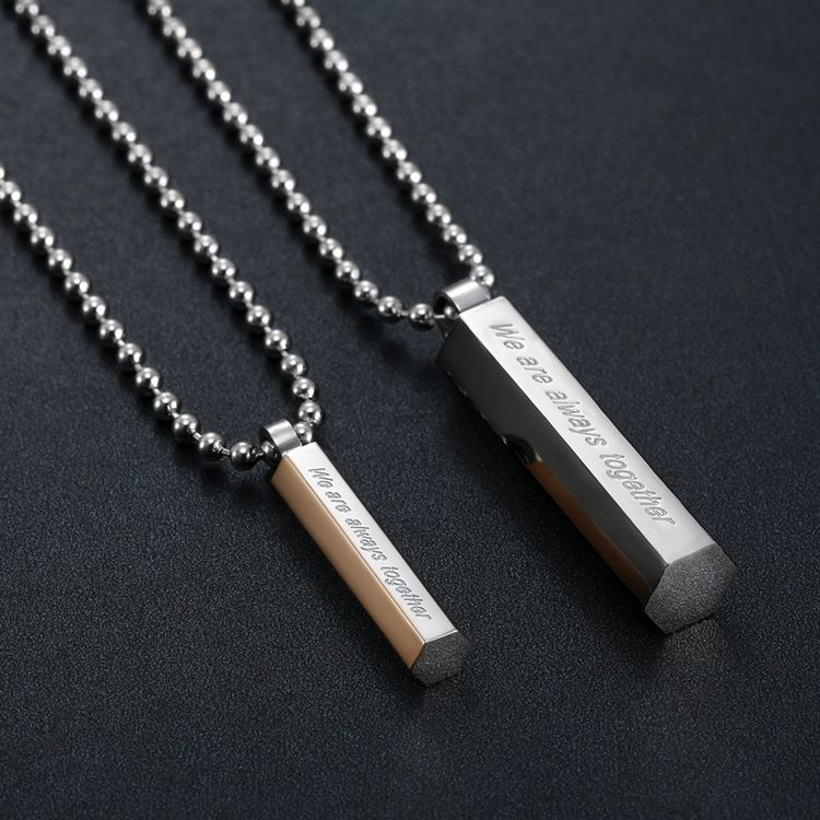 Trendy Sweet Titanium Steel Cylindrical Couple Pendant Necklace