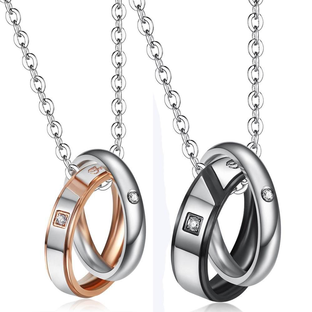 Europe and the United States hip-hop titanium steel couple necklace zirconia Rhinestone | Wholesale Jewelry Only 0
