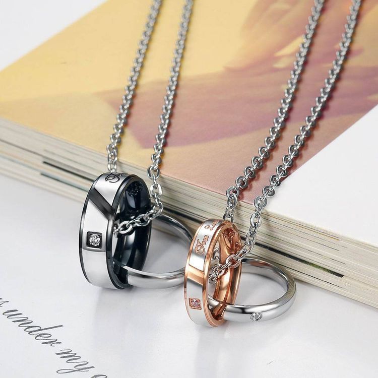 Europe and the United States hip-hop titanium steel couple necklace zirconia Rhinestone