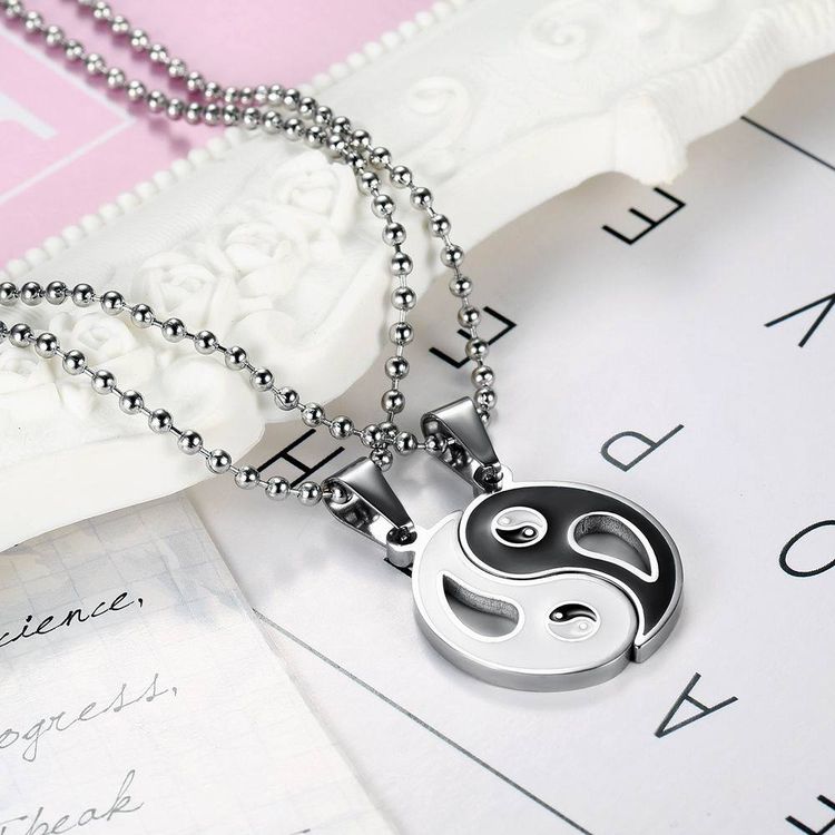 Stainless Steel Yin Yang Taiji Bagua Pendant Couple Necklace