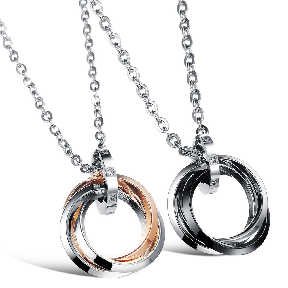 New Fashion Ring-shaped CZ pendant couple titanium steel necklace | Wholesale Jewelry Only 0