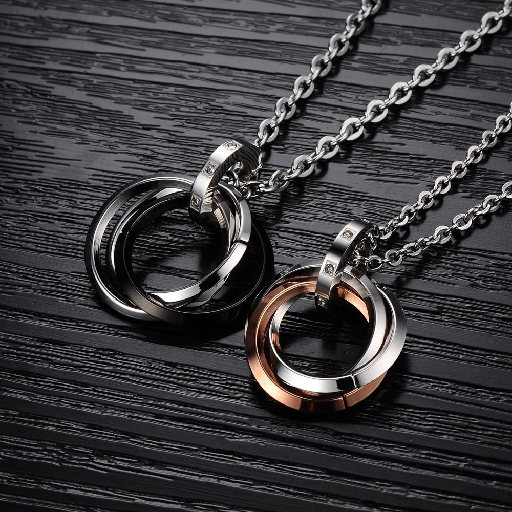 New Fashion Ring-shaped CZ pendant couple titanium steel necklace | Wholesale Jewelry Only 1