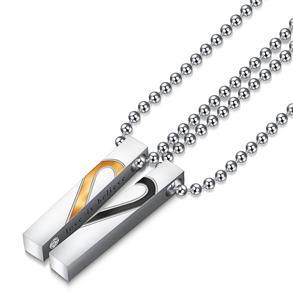 Fashion Wholesale Stainless Steel Couple Necklace with Heart Pendant | Wholesale Jewelry Only 0