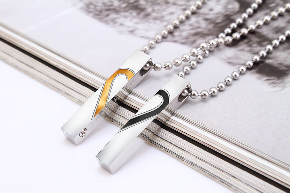 Fashion Wholesale Stainless Steel Couple Necklace with Heart Pendant | Wholesale Jewelry Only 2