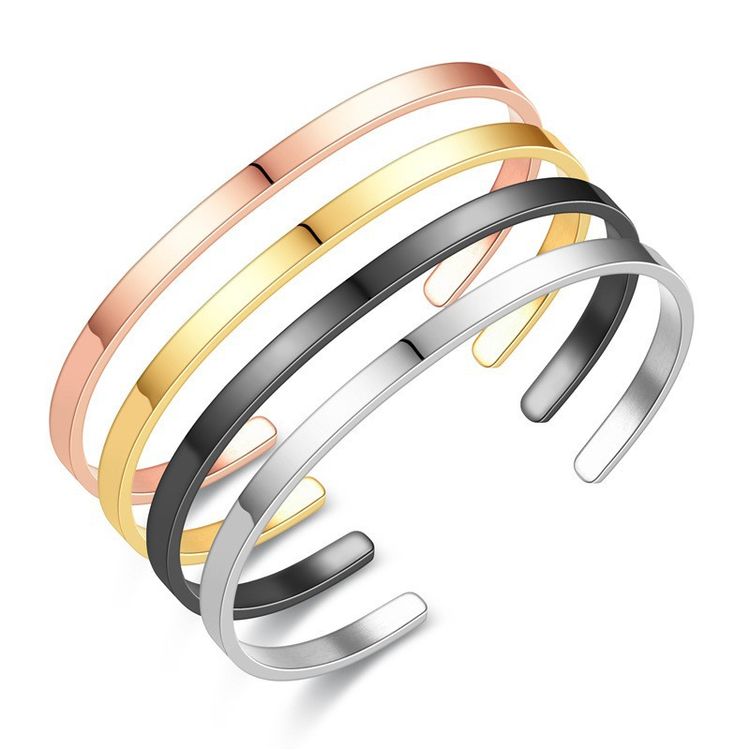 Wholesale Stainless Steel Polished Minimalist C-Shaped 4mm Titanium Bracelet