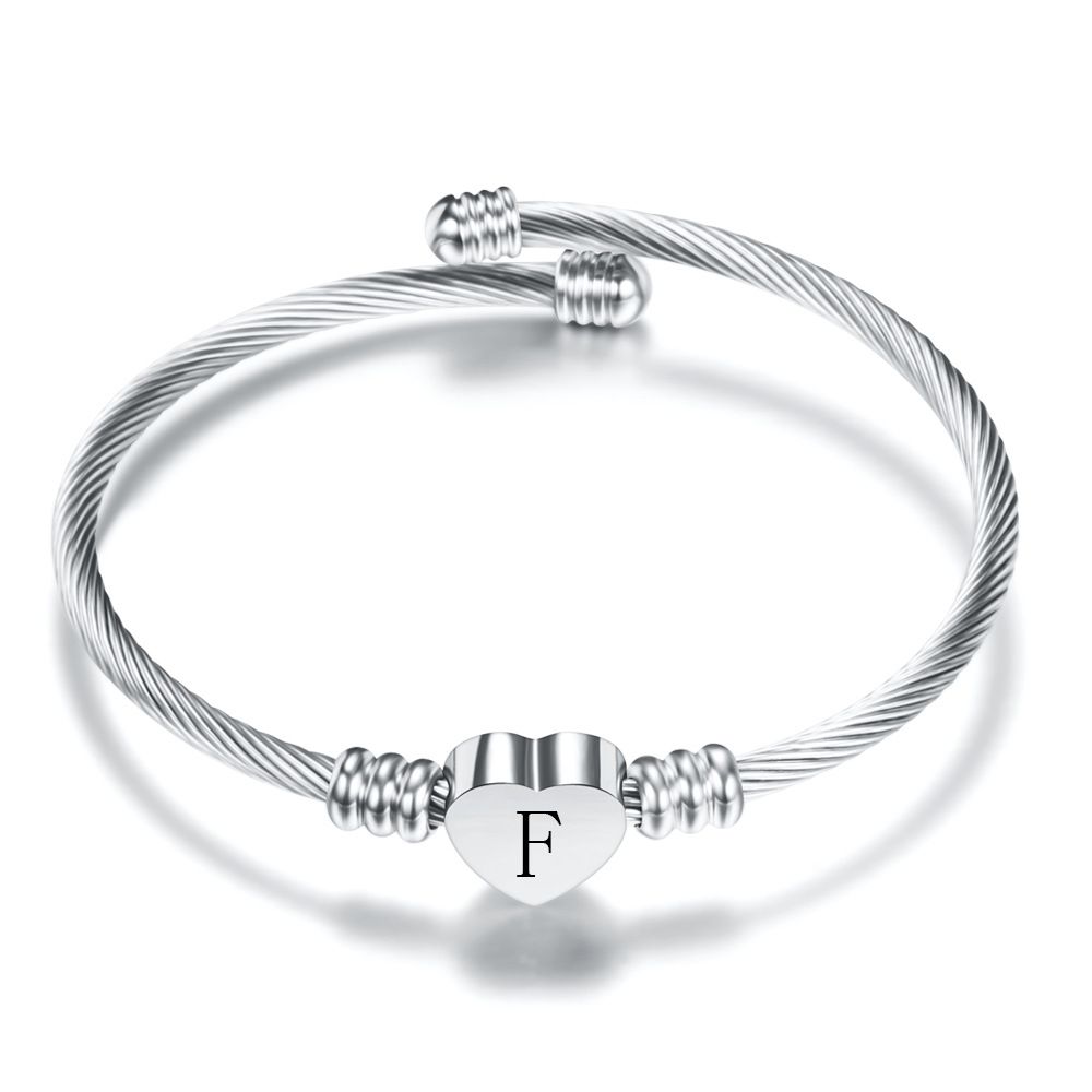 26 Alphabet Heart 316L Stainless Steel Bangle Bracelet | Wholesale Jewelry Only 2
