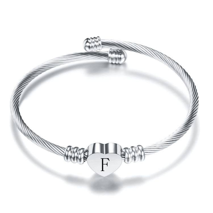26 Alphabet Heart 316L Stainless Steel Bangle Bracelet | Wholesale Jewelry Only 2