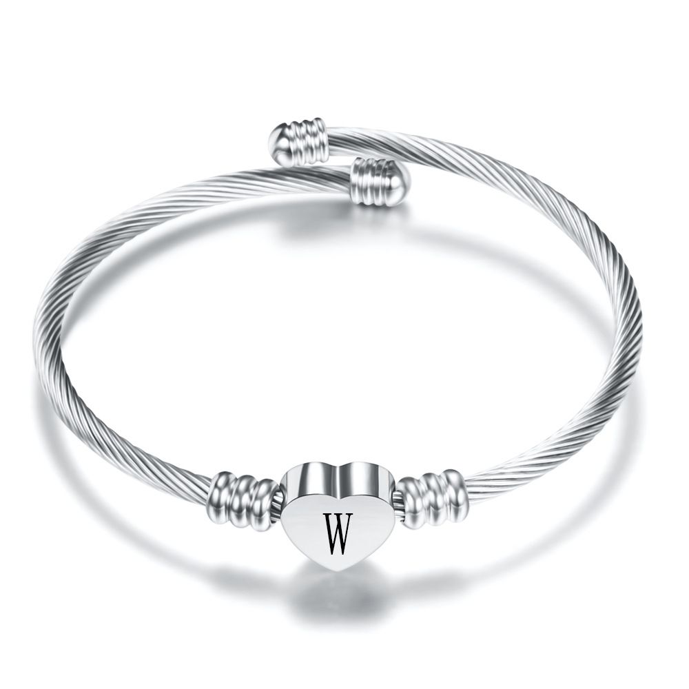26 Alphabet Heart 316L Stainless Steel Bangle Bracelet | Wholesale Jewelry Only 3