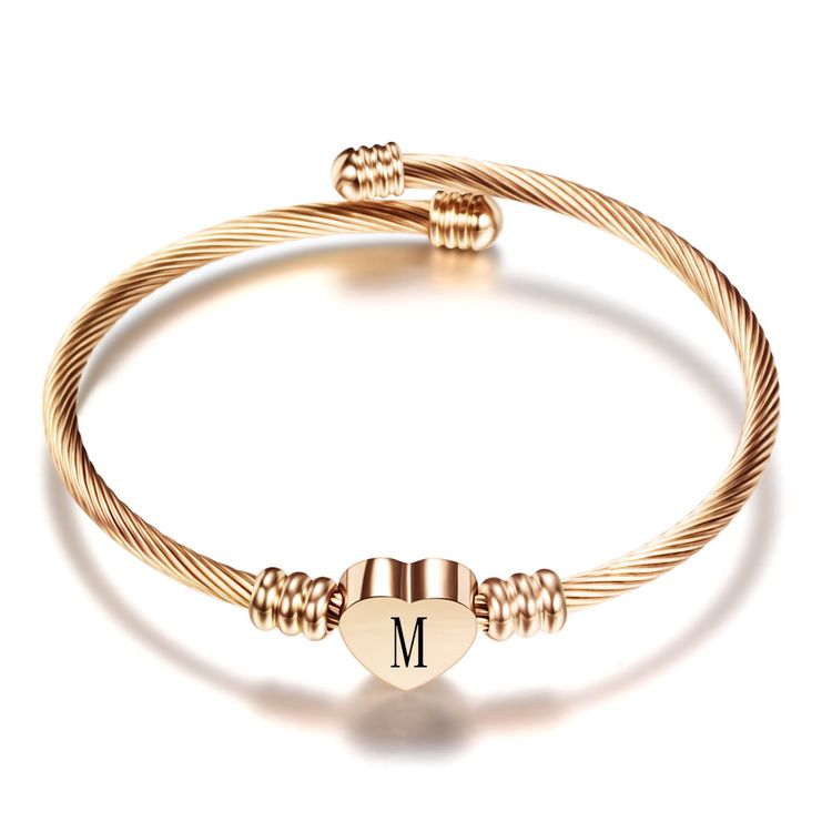 26 Alphabet Heart 316L Stainless Steel Bangle Bracelet | Wholesale Jewelry Only 4
