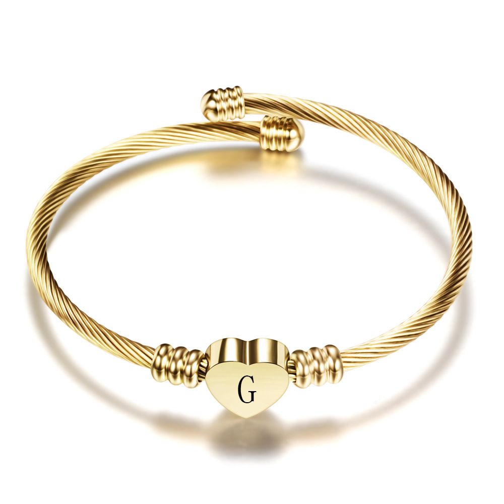26 Alphabet Heart 316L Stainless Steel Bangle Bracelet | Wholesale Jewelry Only 5