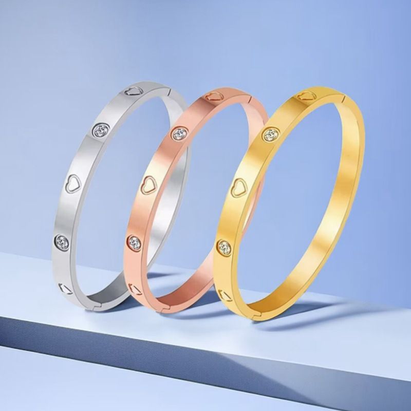 Love-shaped Titanium Steel Zircon Bracelet For Ladies | Wholesale Jewelry Only 1