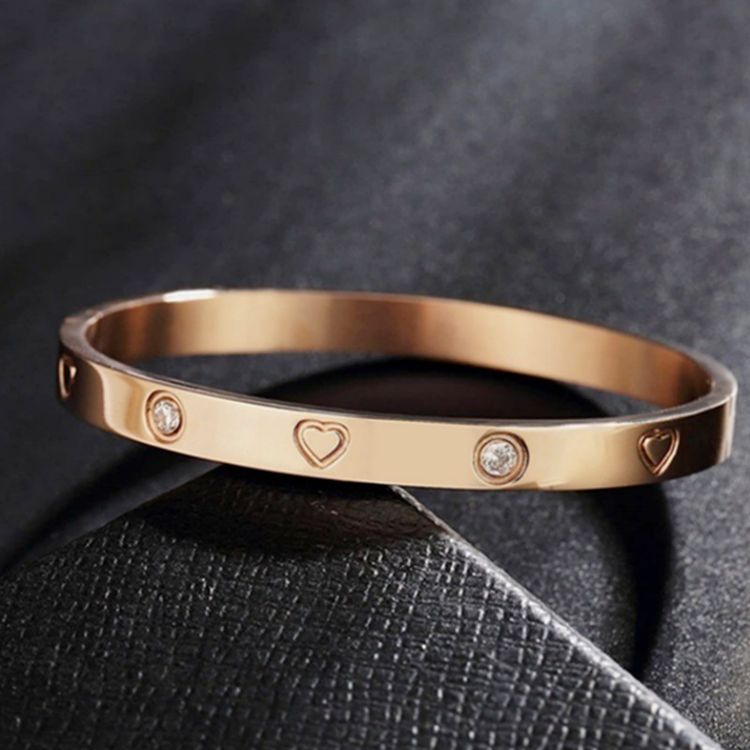 Love-shaped Titanium Steel Zircon Bracelet For Ladies | Wholesale Jewelry Only 8