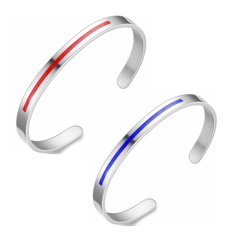 C-Shape 316L Titanium Steel Red and Blue Bar Couple's Bracelet | Wholesale Jewelry Only 0
