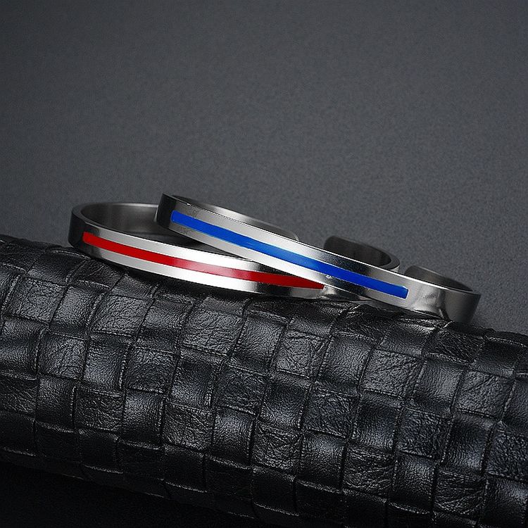 C-Shape 316L Titanium Steel Red and Blue Bar Couple's Bracelet
