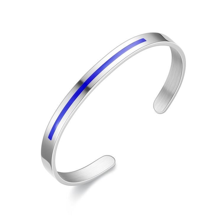 C-Shape 316L Titanium Steel Red and Blue Bar Couple's Bracelet | Wholesale Jewelry Only 3