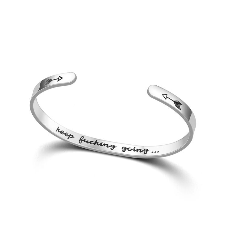 Keep Fucking Going Engraved Stainless Steel C-Shape Adjustable Bracelet | Wholesale Jewelry Only 5