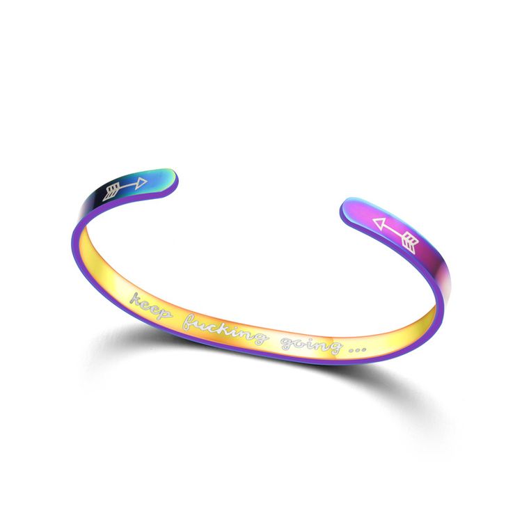 Keep Fucking Going Engraved Stainless Steel C-Shape Adjustable Bracelet | Wholesale Jewelry Only 8