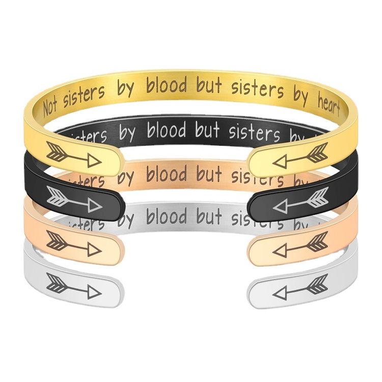 Not blood but sisters by heart Engraved Stainless Steel Adjustable Bracelet
