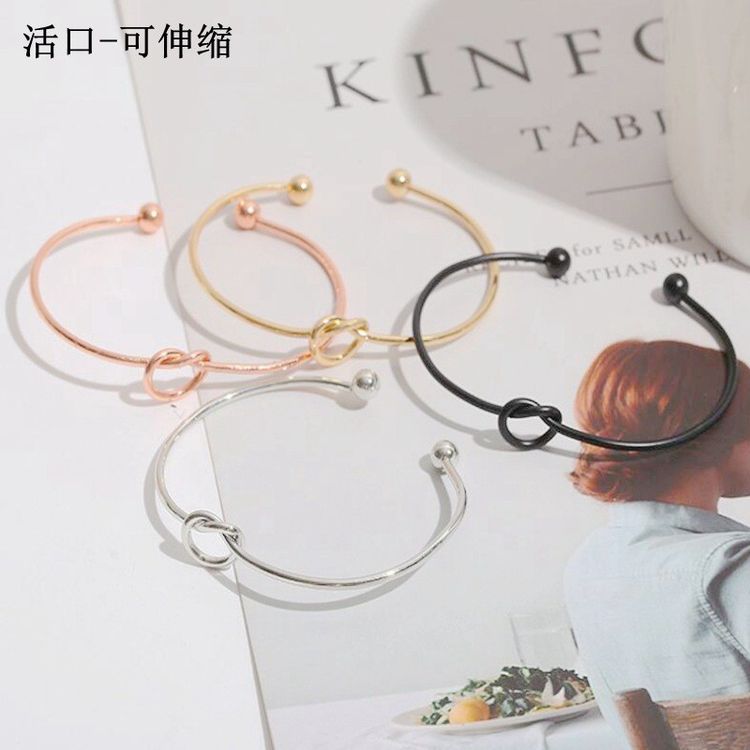 Wholesale Love Knot Beads Stainless Steel C-Shape Adjustable Bracelet