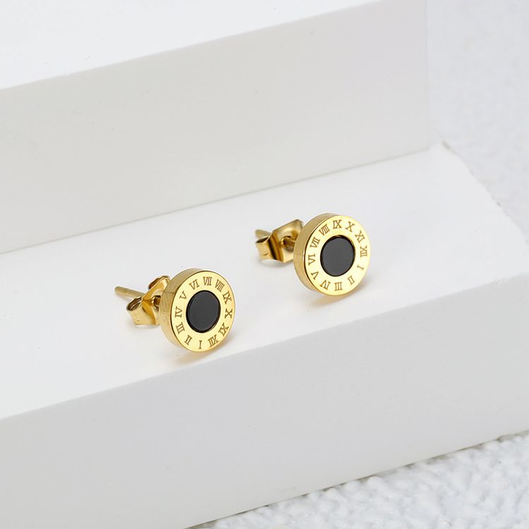 Wholesale Fashion Roman Numerals Titanium Stud Earrings for Women | Wholesale Jewelry Only 3