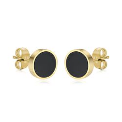 18K Genuine Gold Plated Acrylic Black Titanium Steel Stud Earrings | Wholesale Jewelry Only