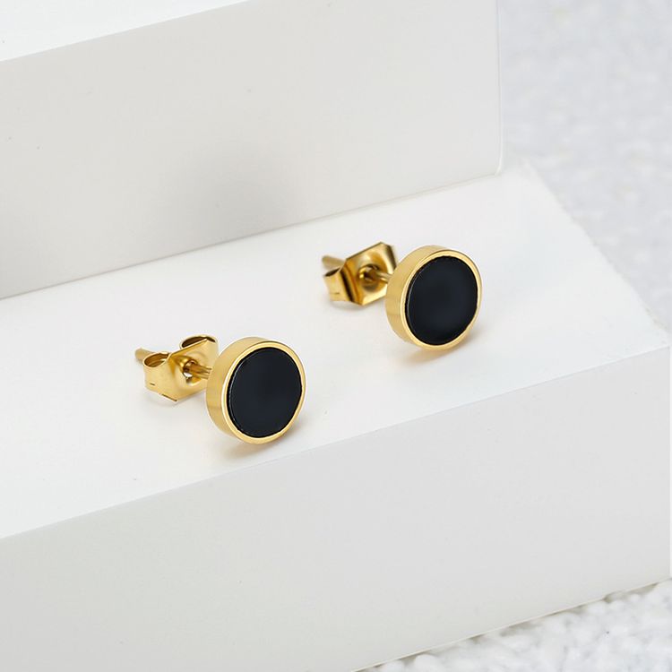 18K Genuine Gold Plated Acrylic Black Titanium Steel Stud Earrings | Wholesale Jewelry Only 2