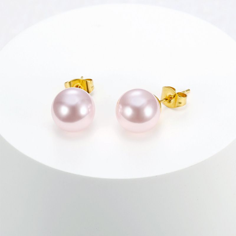Trendy Artificial Pearls 18k Gold Plated Titanium Steel Women's Stud Earrings | Wholesale Jewelry Only 1