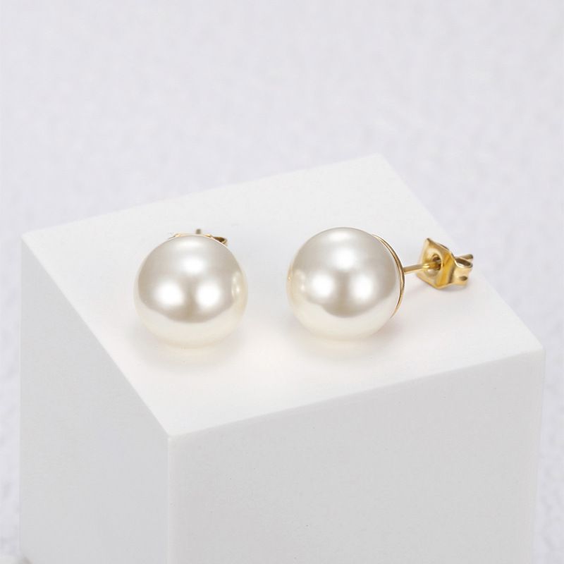Trendy Artificial Pearls 18k Gold Plated Titanium Steel Women's Stud Earrings | Wholesale Jewelry Only 2