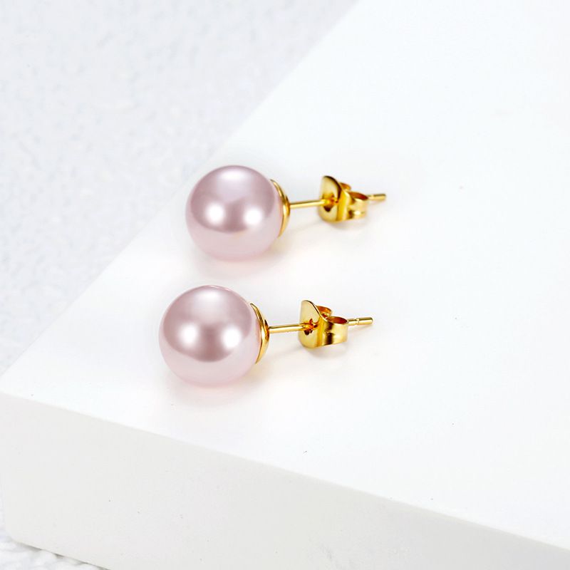 Trendy Artificial Pearls 18k Gold Plated Titanium Steel Women's Stud Earrings | Wholesale Jewelry Only 3