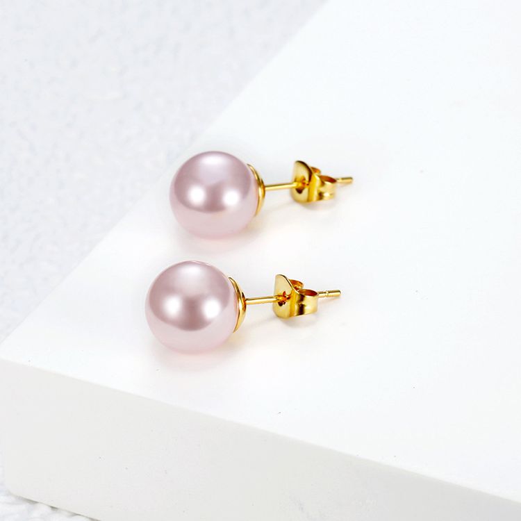 Trendy Artificial Pearls 18k Gold Plated Titanium Steel Women's Stud Earrings | Wholesale Jewelry Only 3