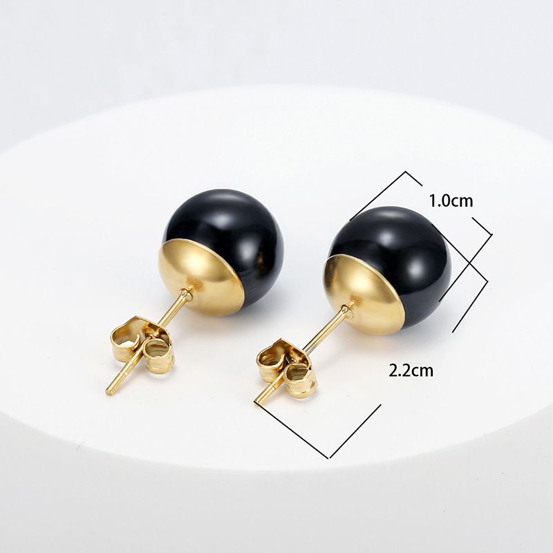 Trendy Artificial Pearls 18k Gold Plated Titanium Steel Women's Stud Earrings | Wholesale Jewelry Only 4