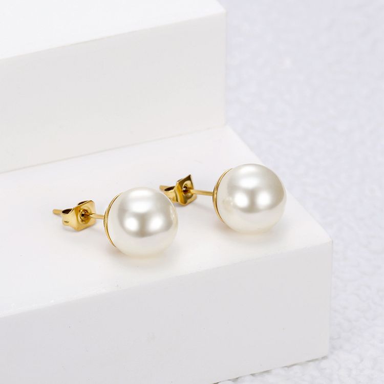 Trendy Artificial Pearls 18k Gold Plated Titanium Steel Women's Stud Earrings | Wholesale Jewelry Only 5