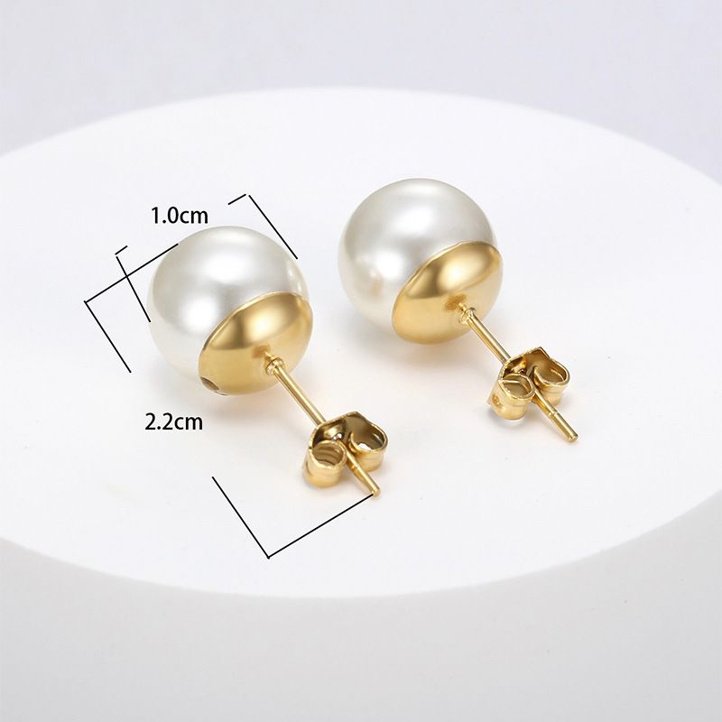 Trendy Artificial Pearls 18k Gold Plated Titanium Steel Women's Stud Earrings | Wholesale Jewelry Only 6