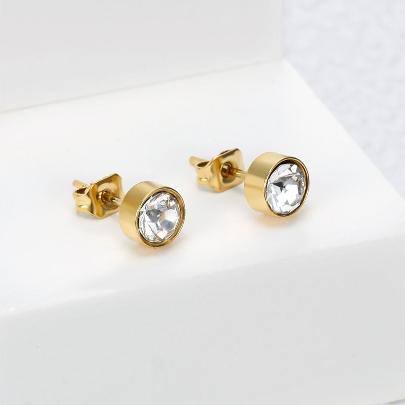Fashion Cubic Zirconia Titanium Steel Women's Stud Earrings 18k Gold Plated Wholesale | Wholesale Jewelry Only 1