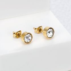 Fashion Cubic Zirconia Titanium Steel Women's Stud Earrings 18k Gold Plated Wholesale | Wholesale Jewelry Only