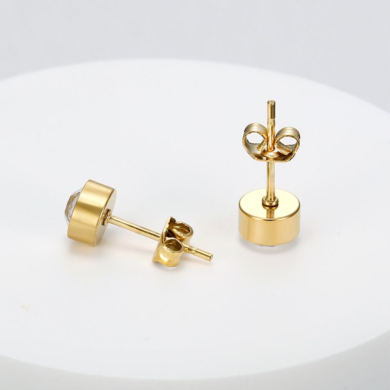 Fashion Cubic Zirconia Titanium Steel Women's Stud Earrings 18k Gold Plated Wholesale | Wholesale Jewelry Only 3