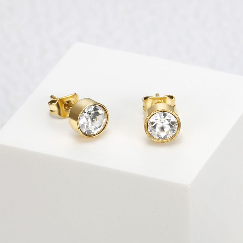 Fashion Cubic Zirconia Titanium Steel Women's Stud Earrings 18k Gold Plated Wholesale | Wholesale Jewelry Only 4