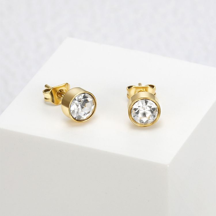 Fashion Cubic Zirconia Titanium Steel Women's Stud Earrings 18k Gold Plated Wholesale | Wholesale Jewelry Only 4